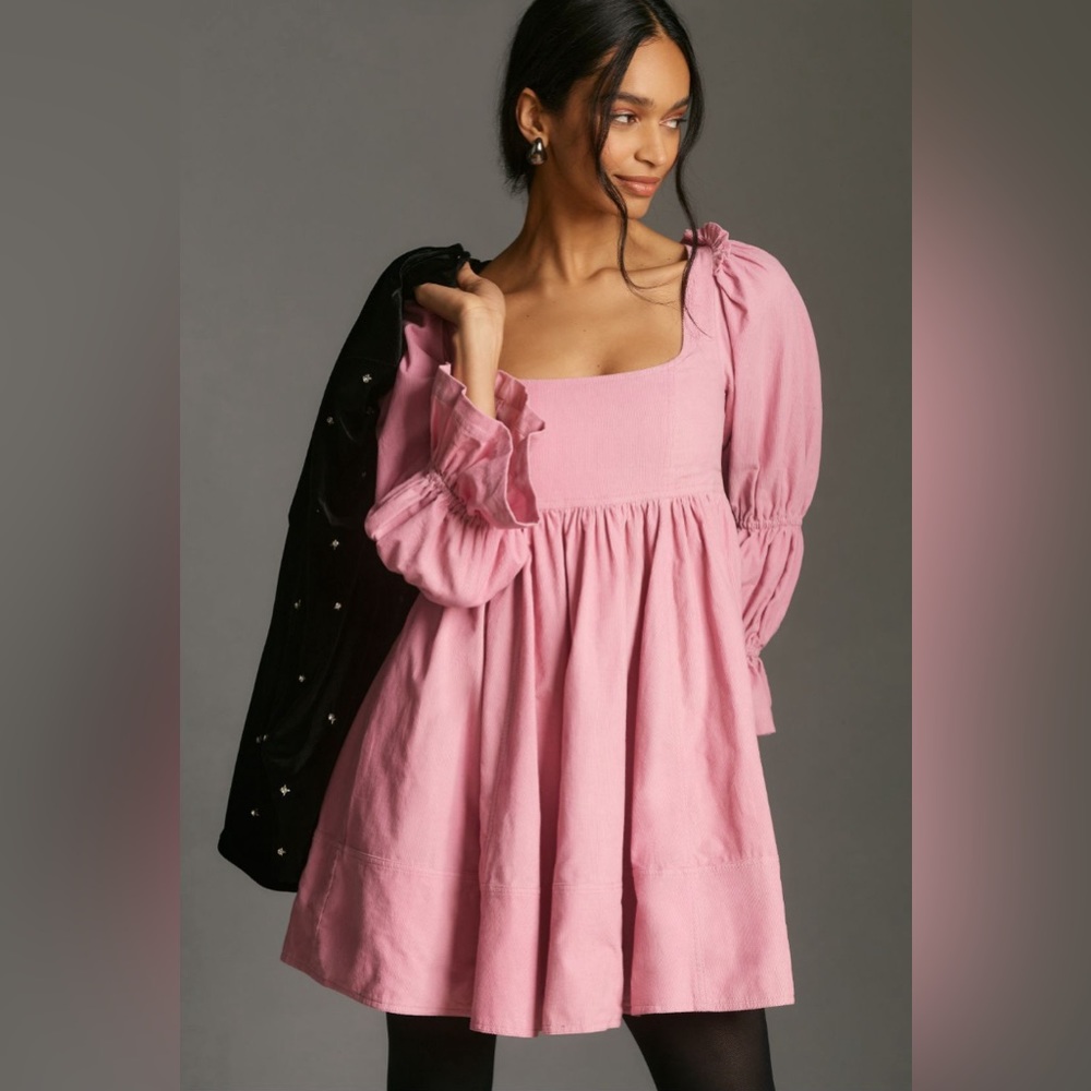 Anthropologie Pink corduroy Mini Dress